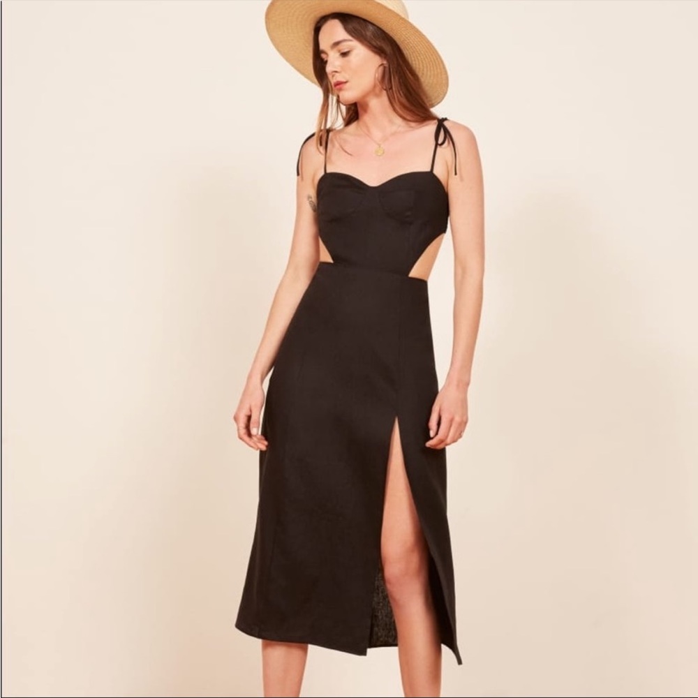 Reformation black Alessa linen cutout midi dress